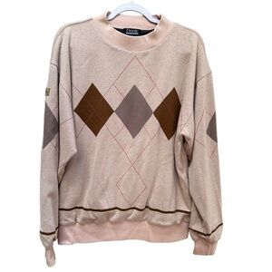 Vintage 90's Etonic Mens Windstopper Sweater‎ Golf Brown Argyle GOR Size Large